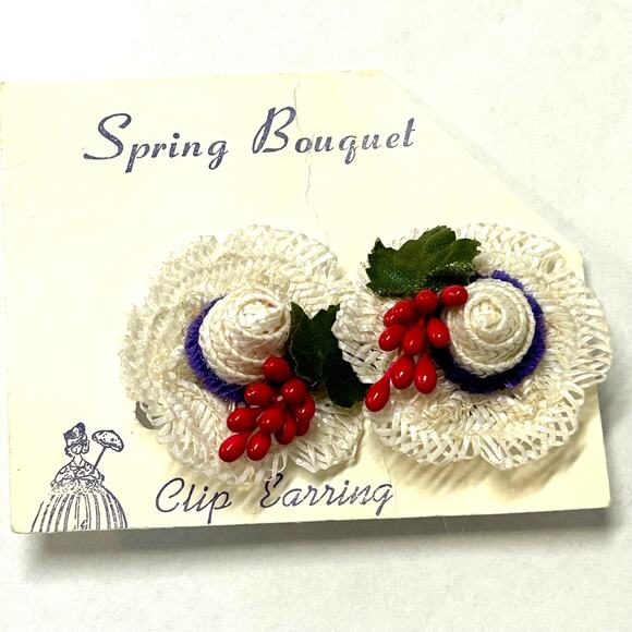Vintage Spring Bouquet Bonnet Earrings Japan HTF RARE - Picture 1 of 4